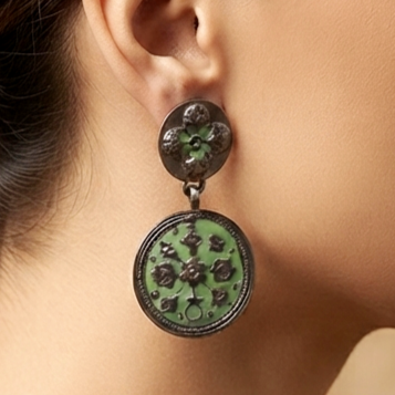 Silver Enamel Pichwai Earrings